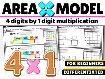 Area Model Multiplication Worksheets: 4-Digit by 1-Digit | Box Method | KS2 Maths Resource