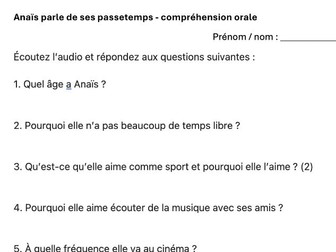 les passetemps - compréhension orale / French hobbies listening comprehension