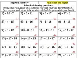 gcse maths 150 negative numbers questions and answers
