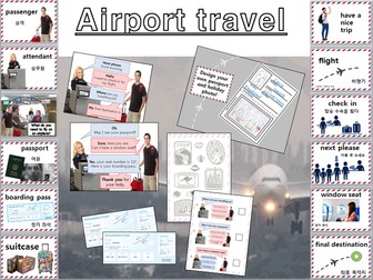 Airport travel role play EFL KS2 whole lesson, flashcards, activity worksheets and check-in dialogue