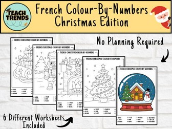 Christmas French Colour-By-Numbers Colouring Worksheets