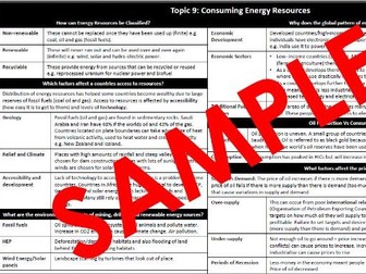 Edexcel B 9-1 Geography Knowledge Organiser Topic 9 Consuming Energy Resources