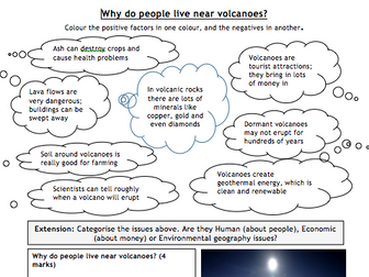 KS3 Geography: reasons why people live near volcanoes worksheet