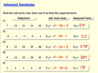 Quadratic sequences nth term