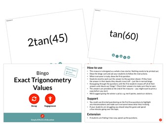 Exact Trigonometry Values (Bingo)