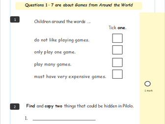 KS1 Reading SATS question template