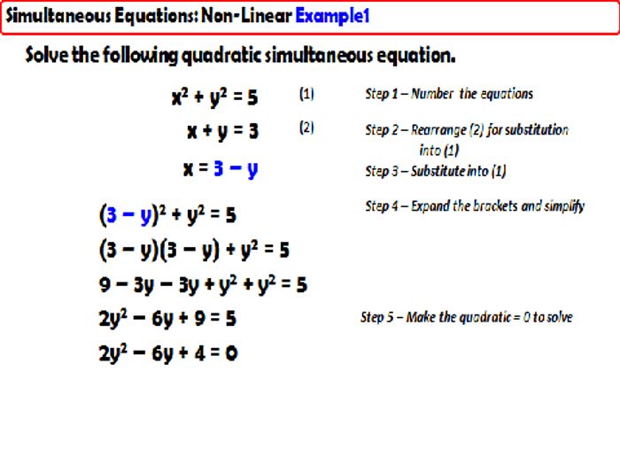 Simultaneous Equations - Non-Linear | Teaching Resources