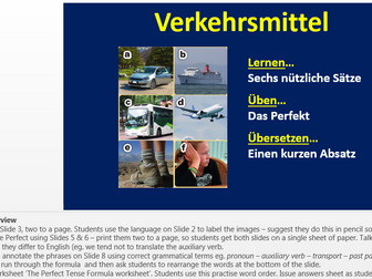 Introduction to transport and word order in the Perfect Tense (Year 8 German)