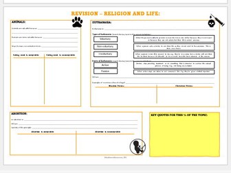 GCSE AQA Revision Worksheet - Religion and Life