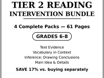 Tier 2 Reading Intervention Bundle, Grades 6-8 | 4 Packs RTI MTSS