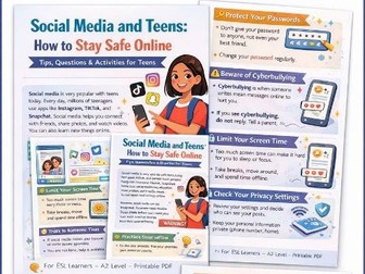 Social Media and Teens: How to Stay Safe Online (A2 ESL Printable PDF)