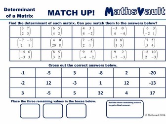 Calculating determinants Matrices Worksheet