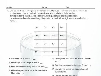 Antonyms and Opposite Actions Magic Square Spanish Worksheet