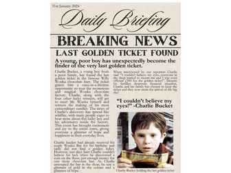 Newspaper article model text Charlie and the chocolate factory.