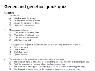 genes and genetics revision quiz