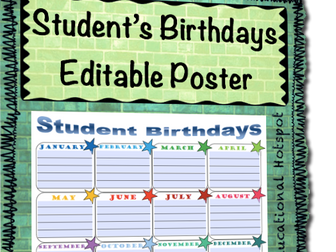 Students' Birthdays Editable Poster