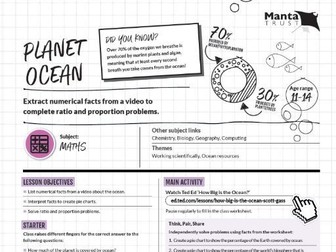 Manta Trust - Planet Ocean: KS3 lesson combining maths problems with information about the oceans