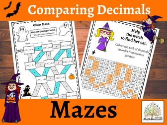 Comparing Decimals Mazes Halloween Activities