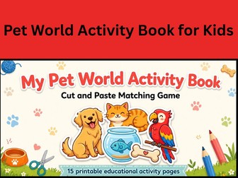 Pet World Activity Book for Kids | Printable Animal Worksheets | Cut & Paste Games