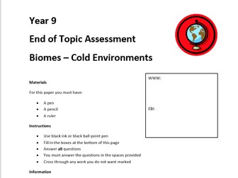 Biomes & Ecosystems (Tundra) End of Topic Assessment KS3