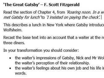 The Great Gatsby Recast Worksheet