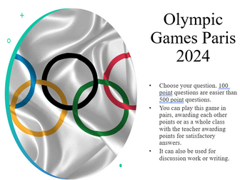 Jeopardy style Paris Olympics 2024 Questions task for TEFL discussion.