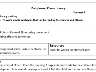 Retelling the story of Elmer lesson plan