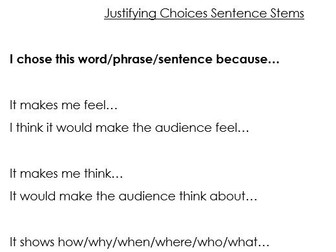 Sentence Stems Justifying Vocabulary Choices