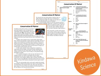 Conservation Of Matter Reading Comprehension Passage and Questions - PDF