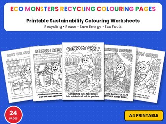 Eco Monsters Recycling Colouring Pages | Reduce Reuse Recycle Printable Colouring Page Worksheets