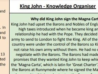 King John Knowledge Organiser/ Revision Resource