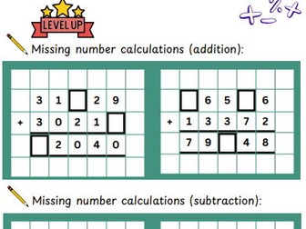 Year 5-6 Column addition and subtraction missing number calculations