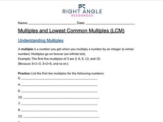 Quick Worksheet: Multiples and Lowest Common Multiples (LCM)