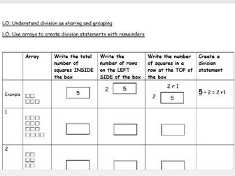 Use arrays to create division statements with remainders