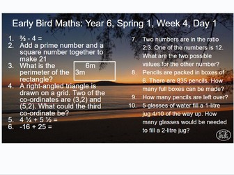 Bundle Year 6 Early Bird Maths Powerpoints, Spring 1 - 300 Questions