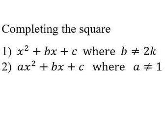 Completing the square: extra practice, with solutions