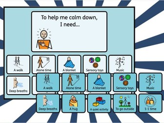 Calm down choice board