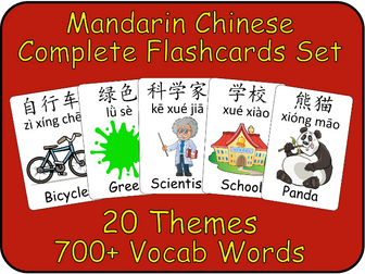 Mandarin Chinese to English Flashcards Bilingual - 20 Themes