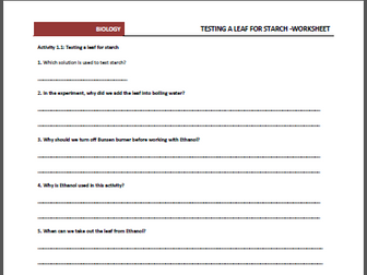 Worksheet for Activity 1.1 Testing a leaf for starch