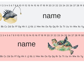Editable name cards with 0-30 and alphabet strips