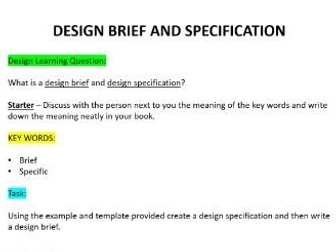 KS3 Design Brief and Design Specification Lesson