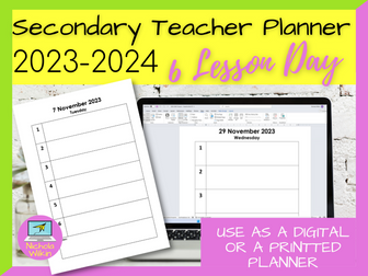 Secondary Teacher Planner 2023-2024 – 6 Lesson Day