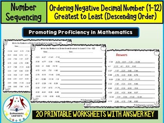 Ordering Negative Decimal Numbers (1–12) – Greatest to Least (Descending Order) Worksheets