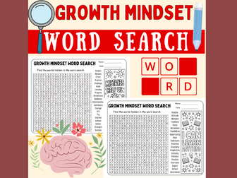 Growth Mindset Word Search Puzzle | Positive Thinking Vocabulary No Prep