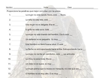 Antonyms and Opposite Actions Matching Spanish Worksheet
