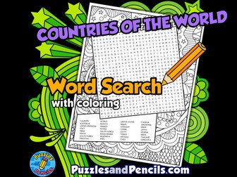 Countries of the World Word Search Puzzle with Colouring | Geography