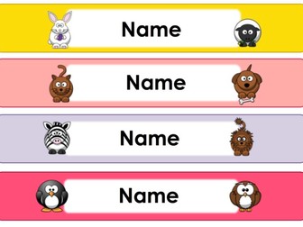 Colourful Animal Name Tray Labels
