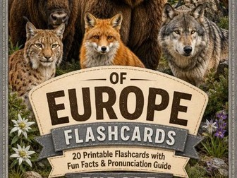 European Wild Animals Flashcards 20 European Printable Animal Cards with Pronunciation