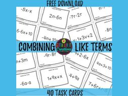 Free Download - Combining Like Terms Task Cards