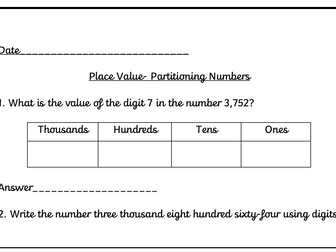 Place Value - Partitioning 4 Digit Numbers